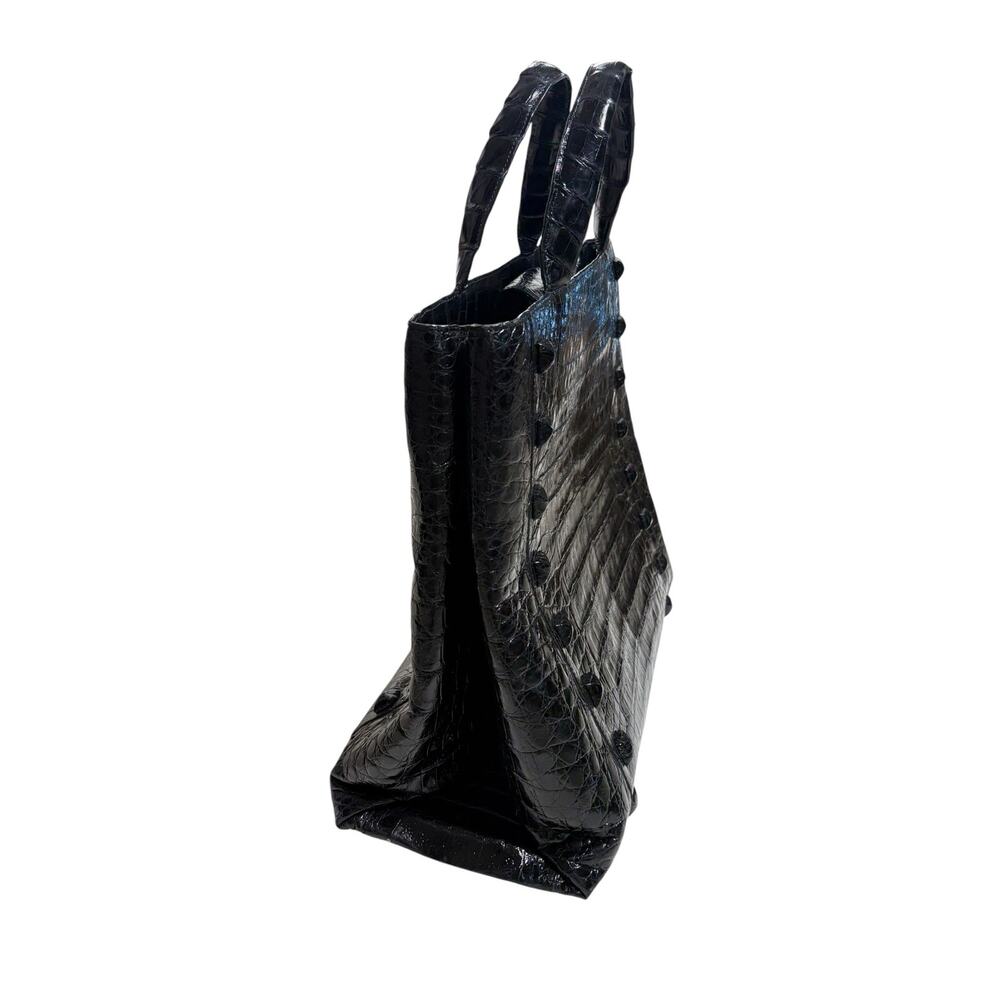 Nancy Gonzalez Black Crocodile Top Handle Bag With Studs + Shoulder Strap - Picture 4 of 11